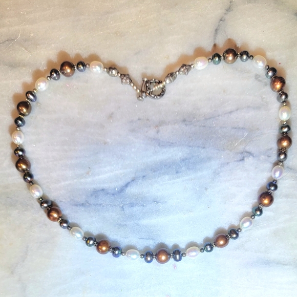 Hand Crafted Jewelry - Artisan 20" Necklace Chocolate Black Saltwater Pearls Sterling 925 Quinc…